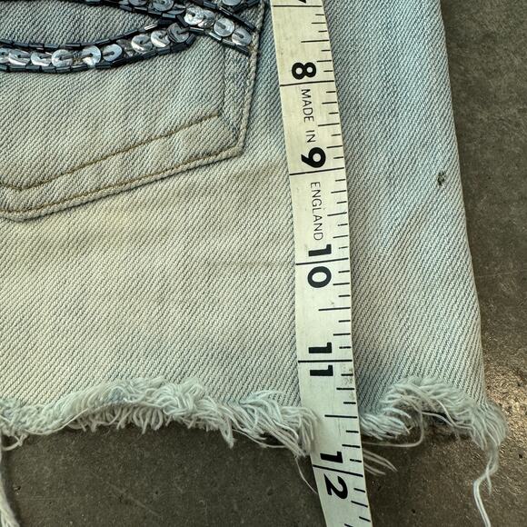 Vintage Y2K Abercrombie & Fitch Mini Sequin Mcbling Denim Frayed Skirt SZ 2 - Picture 5 of 6